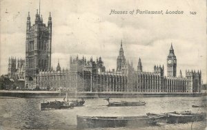 Navigation & sailing related postcard London Parlament rowboat coal barges