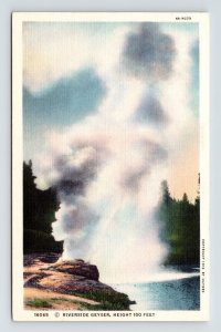 Yellowstone National Park Wyoming Riverside Geyser Scenic Linen Postcard 