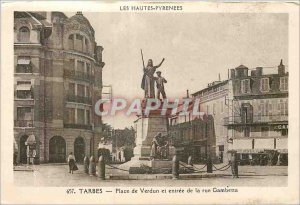 Old Postcard Tarbes Hautes Pyrenees Place de Verdun and entrance to the Rue G...