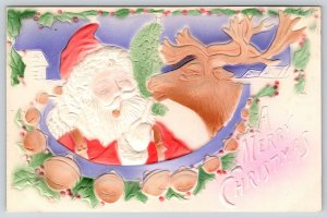 Christmas Santa Feeds Sugar to Reindeer~Jingle Bells~Red Purple Green Airbrushed