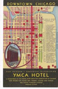 Illinois Chicago Y M C A Hotel With Map Of Downtown Chicago Curteich