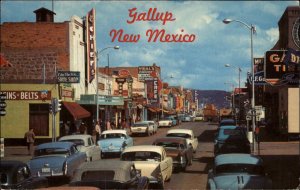 Gallup New Mexico NM Classic 1950s cars Street Scene Vintage Postcard