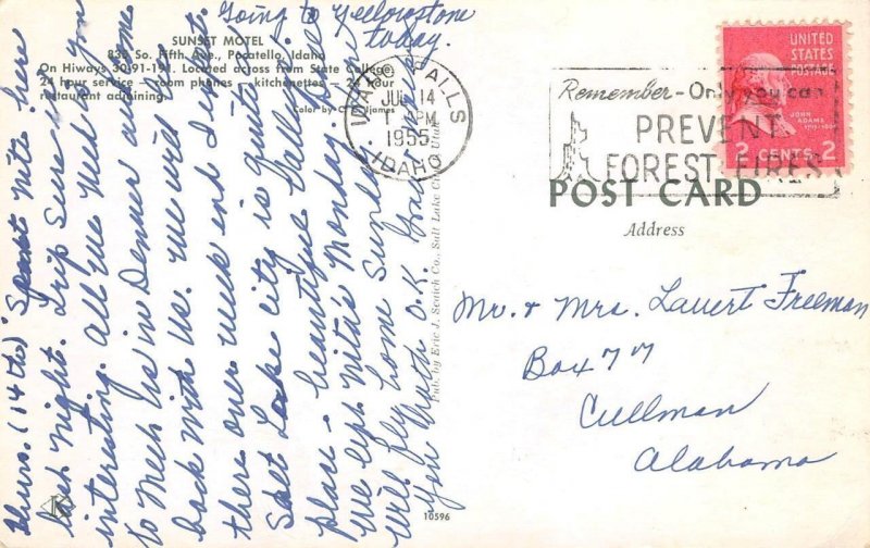 SUNSET MOTEL Pocatello, ID Roadside 1955 Idaho Falls Vintage Postcard