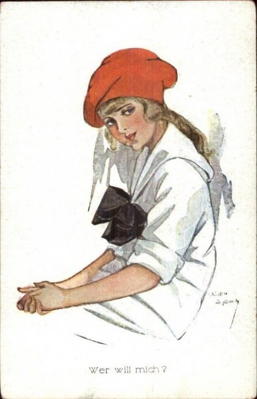 Chicky Spark - Beautiful Young Girl in Red Beret c1910 Postcard