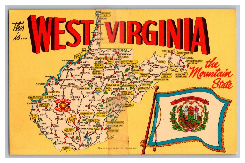 Vintage Postcard This Is West Virginia The Mountain State Map Card 