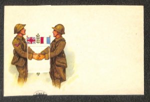 FRANCE ENGLAND GERMANY WW2 MILITARY MECHANICAL NOVELTY POSTCARD (c. 1940s)