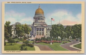 Linen~State Capitol Bldg~Boise Idaho~Flag~Classical Revival~Colortone~Vintage PC