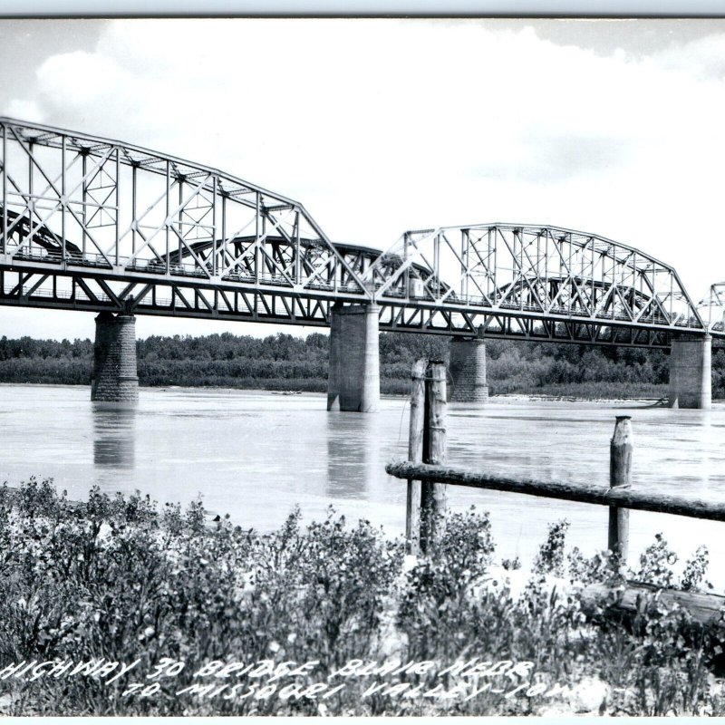 c1950s Missouri Valley, IA RPPC Hwy 30 Bridge to Blair, NE Railroad Truss A112