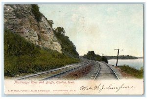 1907 Mississippi River Bluffs Railroad Clinton Iowa IA Vintage Antique Postcard