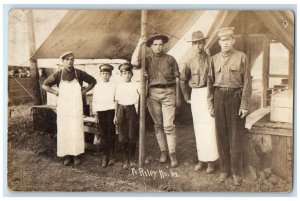 c1910 US Army Cook Tent Soldiers Boys Fort Riley Kansas KS RPPC Photo Postcard