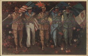 WWI Propaganda Allied Soldiers Unity Flags Poster Art MAUZAN Postcard