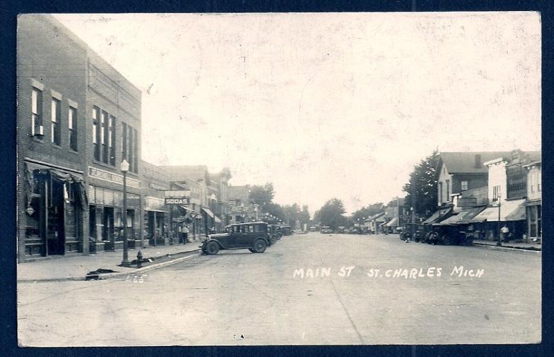 Main Street St Charles MI RPPC Used c1929