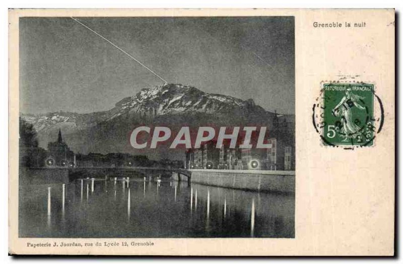 Old Postcard Grenoble night