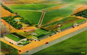 Camp Walters Texas TX Recreation Center Aerial View Vtg Linen Postcard 1943