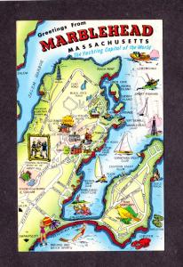 MA Marblehead Mass Massachusetts Map Postcard Yacht Club Peach Point Corinthian