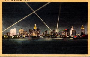 Florida Miami Skyline At Night Curteich
