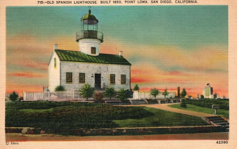 Vintage Postcard 1941 Old Spanish Lighthouse Point Loma San Diego California CA