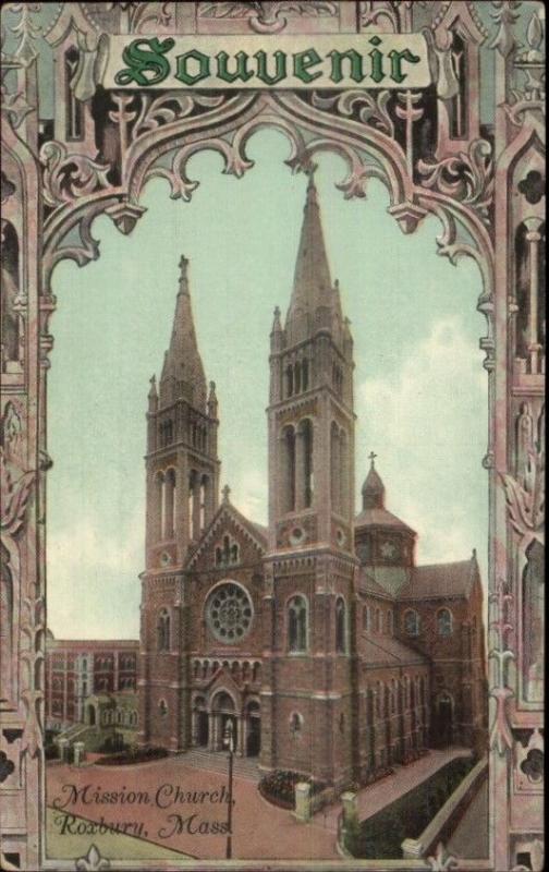 Roxbury MA Mission Church Ornate Border c1910 Postcard