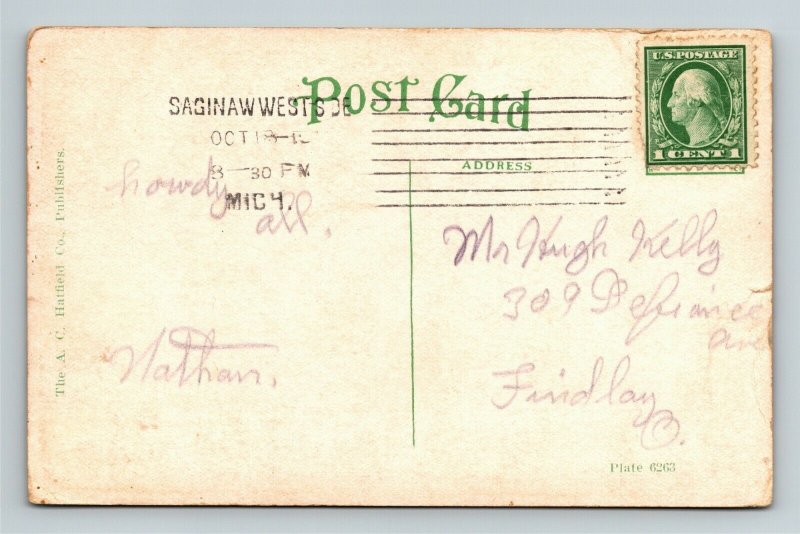 Saginaw MI, Y.M.C.A Building Boy Members, Street View, Vintage Michigan Postcard