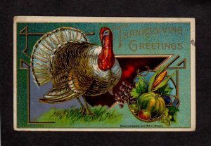 Thanksgiving Greetings Turkey Pumpkin Corn Heymann Postcard Copyright  1912