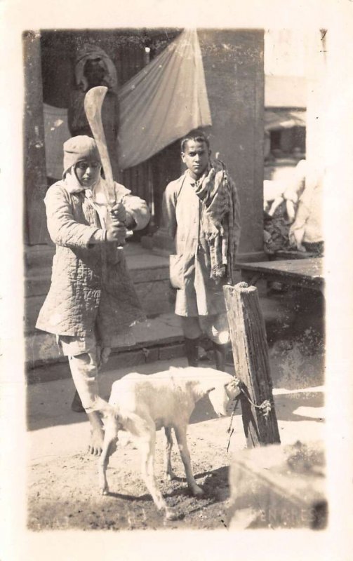 Benares India Golden Temple Sacrificing Goat Real Photo Postcard AA71483