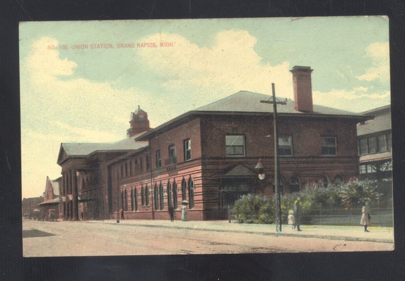 GRAND RAPIDS MICHIGAN RAILROAD DEPOT TRAIN STATION VINTAGE POSTCARD 1917 BELMONT