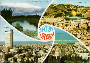 Israel Jordan River Tel-Aviv Haifa Jerusalem Multiview c1976 Postcard C9