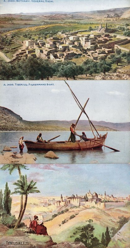 Tiberius Fishermans Boat Bethany Jerusalem 3x Old Postcard s