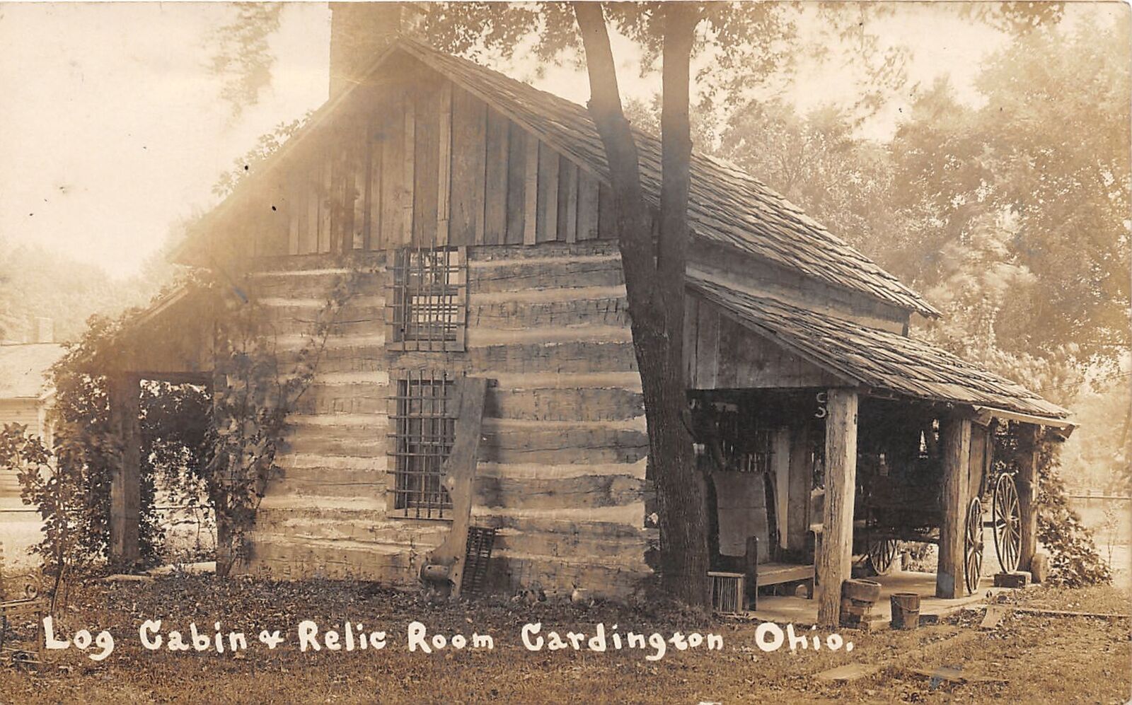 J42/ Cardington Ohio RPPC Postcard c1910 Hewn Log Cabin Relic Room 102