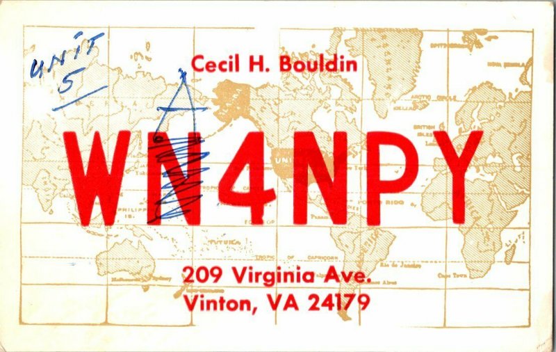 QSL Radio Card From Vinton VA Virginia WA4NPY