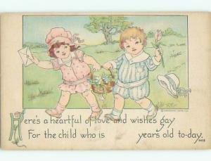 Divided-Back signed TWO GIRLS WALKING WITH A BASKET OF FLOWERS W6984