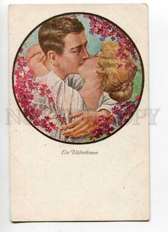 264588 Kiss Lovers Flowers by Fr. ROWLAND Vintage Abshagen PC