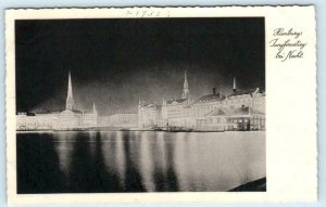 HAMBURG, GERMANY ~ Night View JUNGFERNSTIEG  1932   Postcard