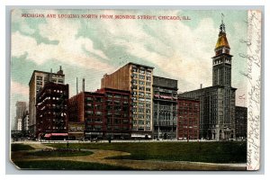 Vintage 1908 Postcard Park on Michigan Ave Monroe Street Chicago Illinois