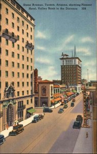 Tucson Arizona AZ Pioneer Hotel Bird's Eye View Street Linen Vintage Postcard