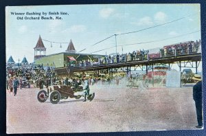 Mint Usa Picture Postcard Winner Flashing By Finish Line Old Orchard Beach ME