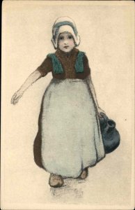 M.M. Vienne No. 170 Little Dutch Girl Carries Water Child Study Vintage PC