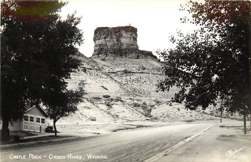 Sanborn RPPC Y-1095 Castle Rock, Green River WY, House & Unpaved Road, 1940s