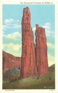Monuments in Canyon de Chelley Arizona  Linen  Postcard Unused