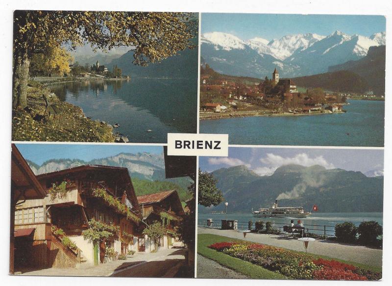 Switzerland Berne Brienz Lake Multiview Vintage Arthur Bauer Postcard 4X6