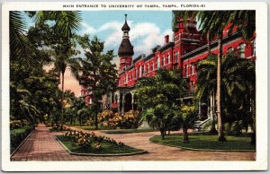 Tampa Florida FL, 1938 Main Entrance to University of Tampa, Vintage Postcard