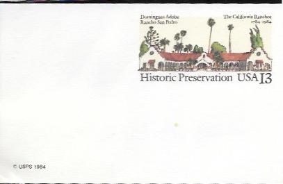 US Postcard mint - Historic Preservation - The California Ranchos 1784-1984