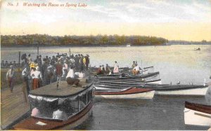 Watching The Races from Boat Dock Spring Lake Michigan 1912 postcard