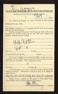 New York, New Haven & Hartford Railroad/RR Postcard, Freight Notification, 1899!