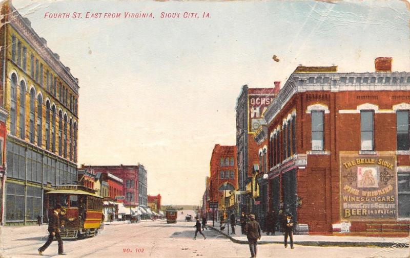 Sioux City Iowa~4th Street @ Virginia~Belle Sioux Fine Whiskies~Beer~Trolley~'08 