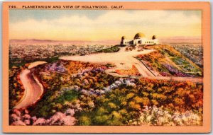 Hollywood California, View Planetarium, Griffith Observatory, Vintage Postcard