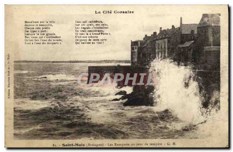 Postcard Old Saint Malo Les Remparts a storm Day