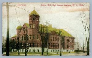 SAGINAW MI ARTHUR HIGH SCHOOL ANTIQUE POSTCARD