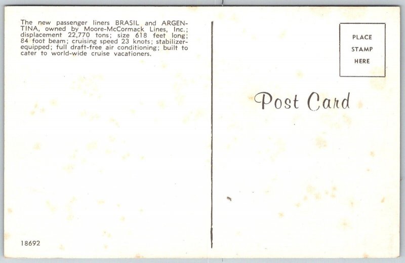 Moore-McCormack Steamship Lines Brasil And Argentina Passenger Liners Postcard