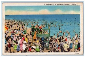 1935 Bathing Beach 3rd Avenue Bathing Suit Shade Asbury Park New Jersey Postcard